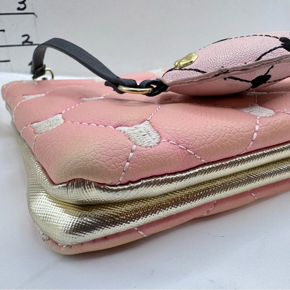 Betsey Johnson Love Betsey Pink Cat Quilted Clutch with Heart‎ Charm